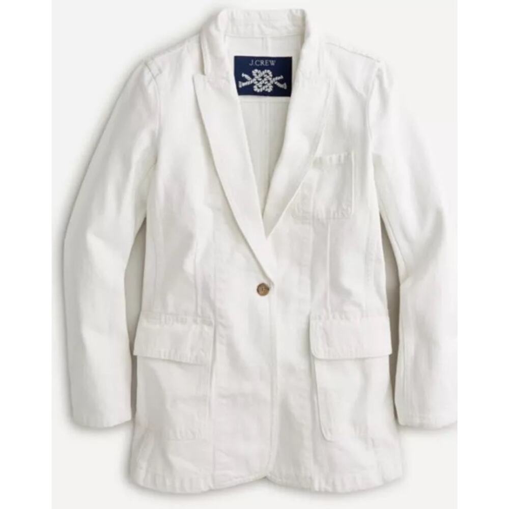 NWT J. Crew Blazer White Cotton Classic Neutral Nautical Preppy Parke